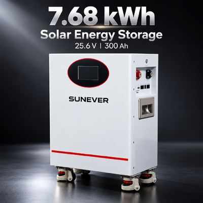 SUNEVER 7.68kWh 25.6V 300Ah LiFePO4 литийная солнечная батарея для домашнего хранения энергии и резервного питания вне сети