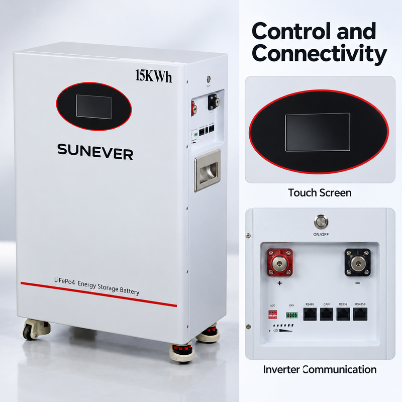 Аккумулятор для солнечных батарей SUNEVER TD-15 51.2V 300Ah LiFePO4 емкостью 15.36 кВтч, 200А, с CAN RS485, напольный